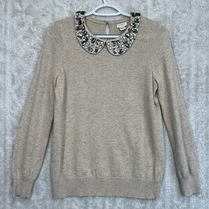 J. Crew Merino Wool Peter Pan Embellished Collar Sweater Sz XS Rhinestones